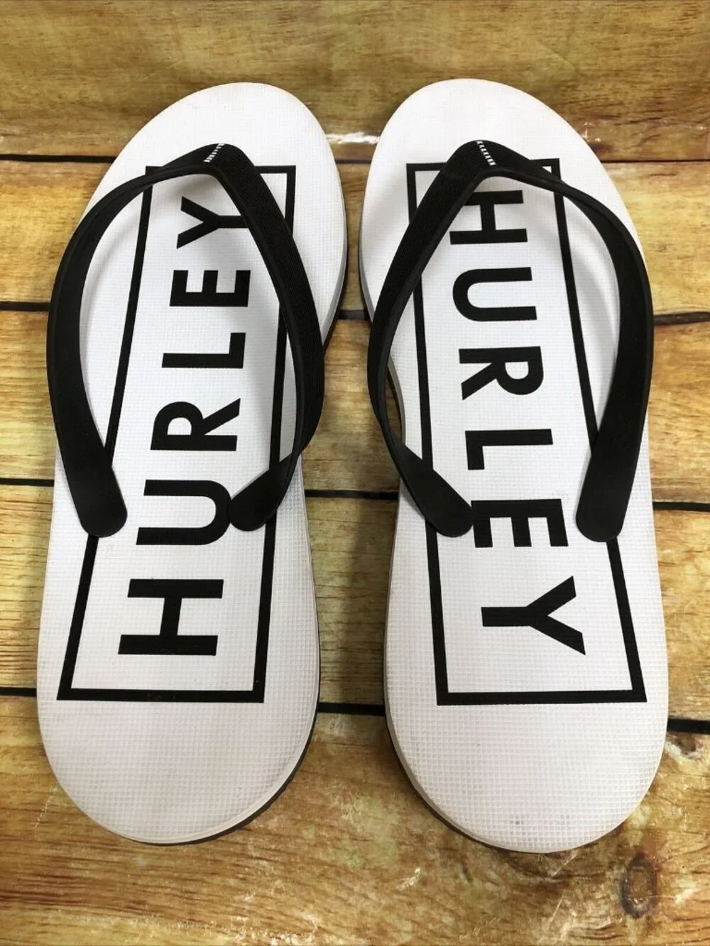 HURLEY Mens 12 Black/White Classic Slip On Flip Flops Thong Sandals